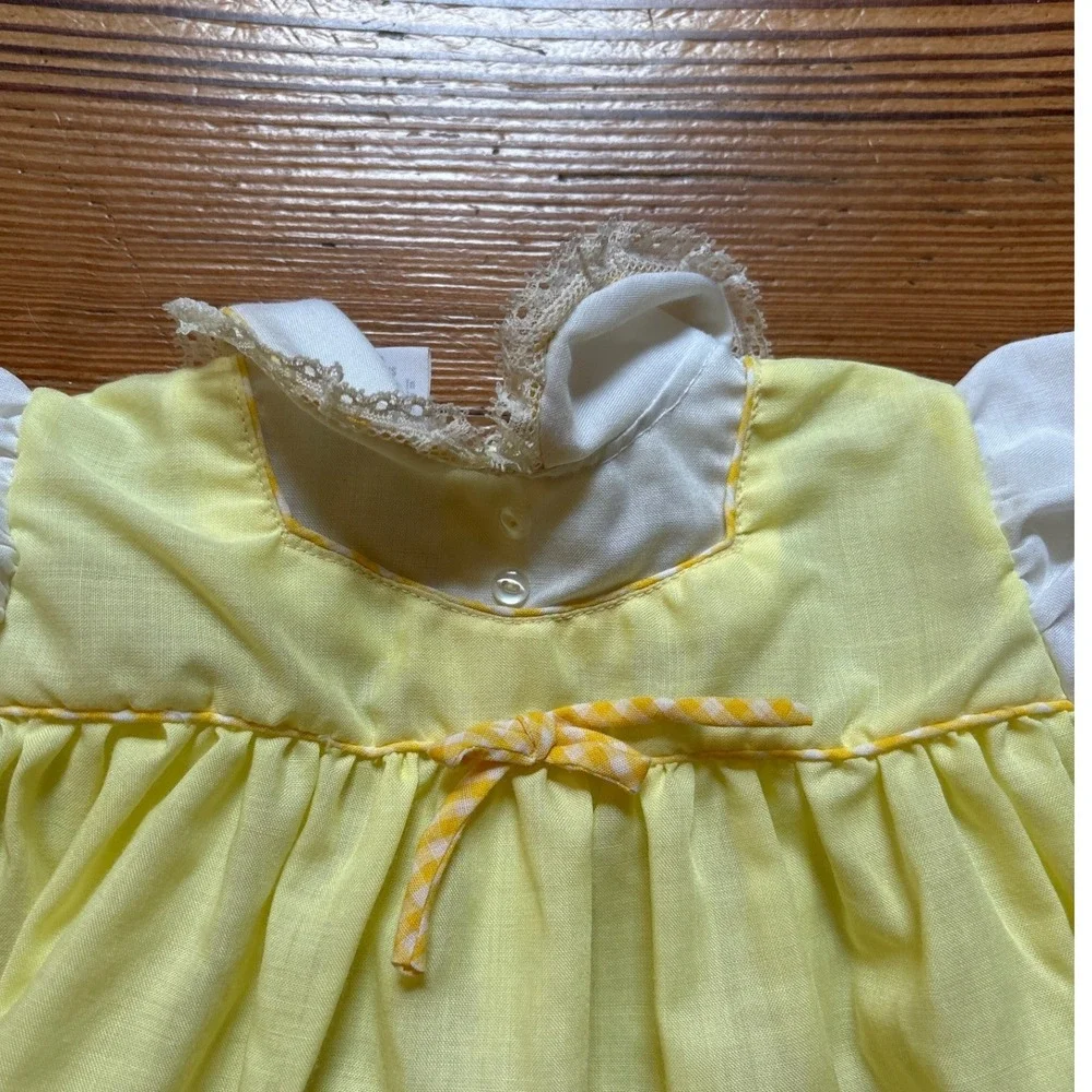 Celanese Fortrel Vintage Dress Kids Yellow Good Floral Gingham Applique SIZE‎ 6M
